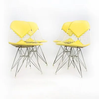£3075.06 • Buy 1958 Set Of Four Herman Miller Eames DKR-2 Wire Bikini Chairs W Yellow Naugahyde