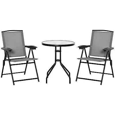 Outsunny Patio Bistro Set Folding Chairs Garden Coffee Table For Balcony Grey • £81.99