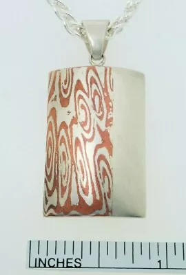 Sterling Silver And Copper Mokume Gane  Pendant AAA Quality With Silver Chain • $250