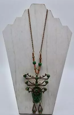 Vintage Made In Mexico ~ Mixed Metals & Hardstone ~ Aztec Tribal Necklace ~ Bold • $129.99