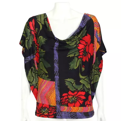 C KEER Anthropologie Red Black Floral Patchwork Top Size Small /523 • $11.99