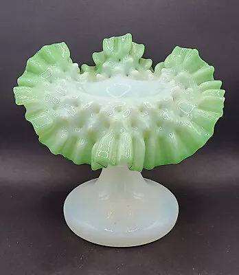 Victorian Jack In Pulpit Vase Dimpled Hand Blown Art Glass Antique Green White • $110