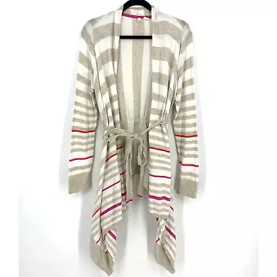 Moth Striped Drapey Cardigan With Tie Tan And White Size Large • $16.14