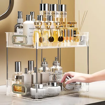 Clear 2 Tiers Cosmetic Storage Box Rack Makeup Organizer Perfume Display Stand • £11.94