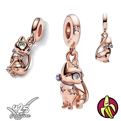 Cat With Twinkly Eyes Rose Gold S925 Bracelet Charm For 3mm Snake Chain • £9.99