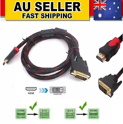 $8.51 • Buy HDMI To DVI-D 24+1 Pin Cable Gold Plated Cord Lead For LCD Monitor PC Projector