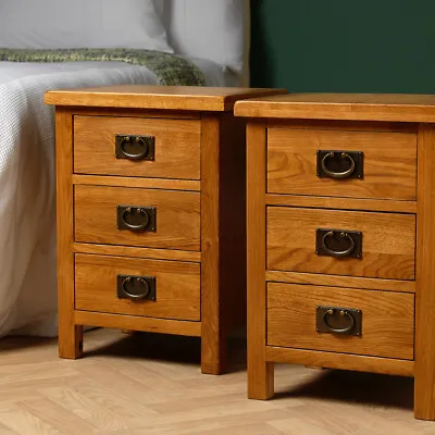 Pair Of Baysdale Rustic Oak Bedside Tables / Oak Side Cabinet / Oak Nightstand • £170