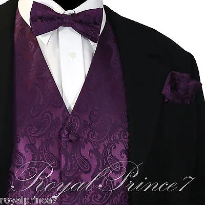 Deep Purple XS To 6XL Paisley Tuxedo Suit Dress Vest Waistcoat & Bow Tie Hanky  • $25.36