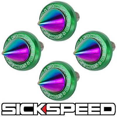 5 Pc Neo Chrome Spiked Green Washer/bolt Fender/bumper Engine Dress Up Kit P2 • $14.88