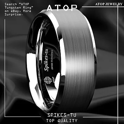 8mm Brushed Silver Tungsten Carbide Men's Wedding Band Comfort Fit ATOP Ring • $15.19