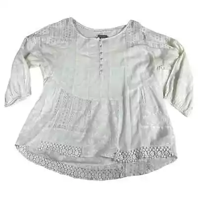 Anthropologie Vanessa Virginia White Long Sleeve Embroidered Cotton Blouse S • $27