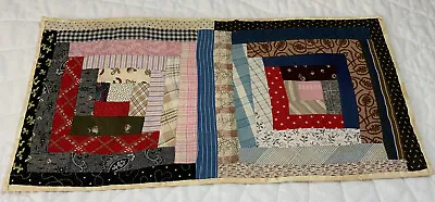 Vintage Patchwork Quilt Table Topper Log Cabin Early Calico Prints Florals • $19.95