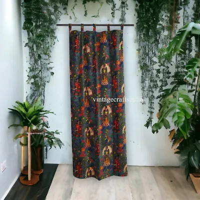 Indian Vintage Cotton Velvet Curtain Drape Window Decor Gray Heavy Door Curtain • $282.66