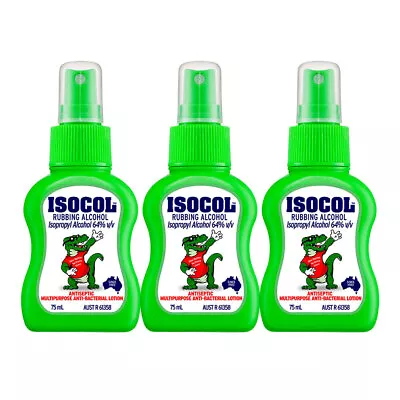 3x Isocol Multipurpose Antiseptic Rubbing Alcohol Spray 75ml Skin/Hands Cleanser • $30