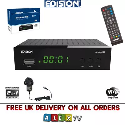 Edision Proton S2 Digital Satellite Full HD TV FTA Free To Air Receiver 12V-240v • £36.95