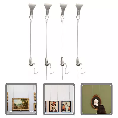  4 Sets Picture Rail Hook Stainless Steel Mirror Hanging Wire Kit Cord • $12.55