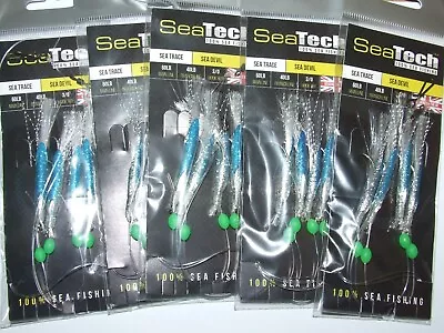 5 X Sea Devil Lure Mackerel Feathers Boat Pier Fishing Rig 4 Hook Size 3/0 Storm • £6.49