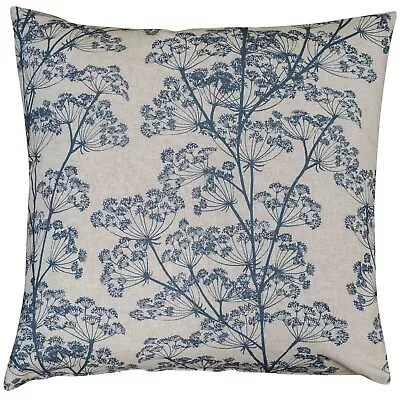 Cow Parsley Extra-Large Cushion. Denim Blue Cottagecore Botanical Design. 23  Sq • £24.99
