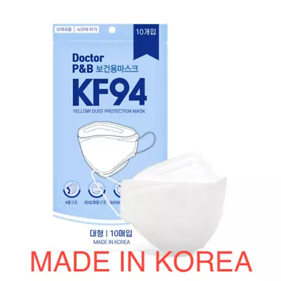 10x KF94 White Adult Face Mask Protective 4 Layer 3D Filter Made In Korea K-94 • $32.20