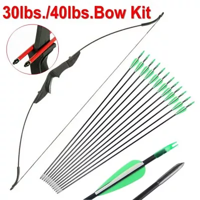 30lb/40lb Archery Recurve Bow 57in Left Right Hand / 12Pcs 30  Fiberglass Arrows • $43.69