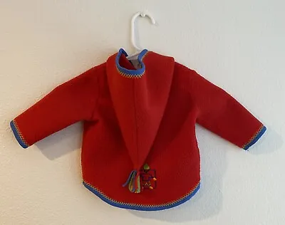 Vintage Hanna Andersson Boy Girl Baby Green Teddy Bear Fleece Zip Jacket 70 Red • $15.50