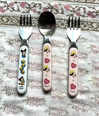 Lot Of 3 Vintage Mickey Minnie Mouse Infant Disney Stainless Steel Fork & Spoon • $12