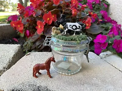 CUTE Custom Breyer Horse Mini Whinnies Glass Jar Diorama Scene Rearing Draft Hay • $10