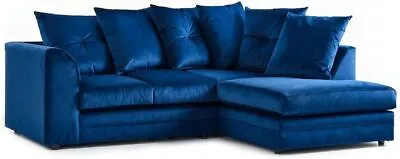 Plush Velvet Sofa Corner Suite 3 2 Seater Swivel Chair Set Blue Dylan Sofa Set • £259.99