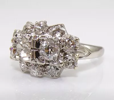 14K White Gold 1.50ctw Mine Cut Diamond Cluster Halo Ring Size 7 LNC2 • $1499.99