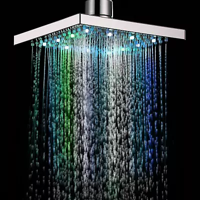 Eoocvt 8 Inch Square 7 Colors Automatic Changing LED Shower Head Bathroom • $36.95