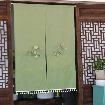 Japanese Noren Linen Cotton Pocket Tassel Door Curtain Home Doorway Room Divider • $40.47