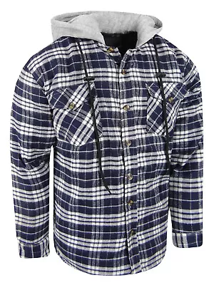 Fully Quilted Flannel Hoodie Plaid Mens Shirt Workwear Jacket 4 Pocket Button Up • $27.95