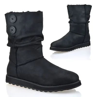 £49.98 • Buy Womens Skechers Mid Calf Warm Fur Winter Walking Memory Foam Boots Shoes Size