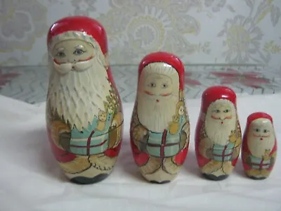 Russian Nesting Dolls Old World Santa Claus Christmas Wooden Four Piece Stacking • £8.67