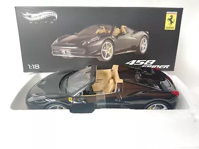 Hot Wheels Elite Ferrari 458 Spider Black 1/18 BCJ90 • $133.20