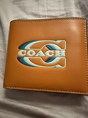 Coach New CH084 3 In 1 Men's Wallet Coach Stamped Bright Orange Multi Leather • $7.50