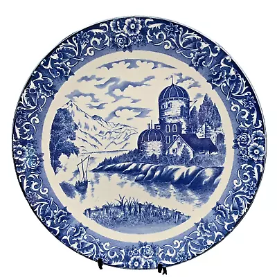 Sun Ceramics Dutch Farm River Blue And White Plate - 12.5  Plate - Japan Vintage • $24.95