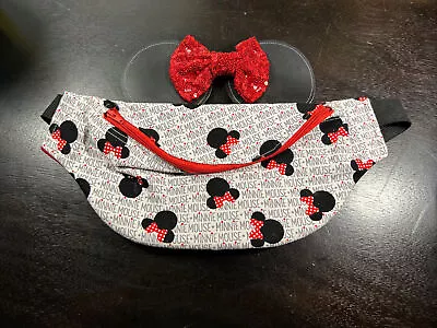 Disney Minnie Mouse Belly Bag Fanny Pack Purse Vacation Red/Black/White Sparkly • £24.08