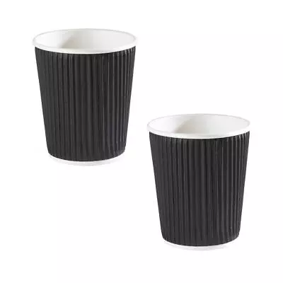 25x Disposable Hot Cups 8oz Black Single Wall Insulated Ripple Paper Coffee Cup • £5.59