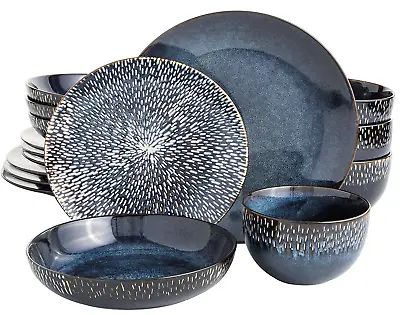 $74.50 • Buy Gibson Elite Matisse 16 Piece Double Bowl Dinnerware Set, Cobalt Blue Ships Fast