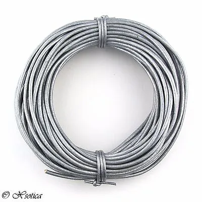 Gray Metallic Round Leather Cord 2mm 25 Meters (27 Yards) • $11.75