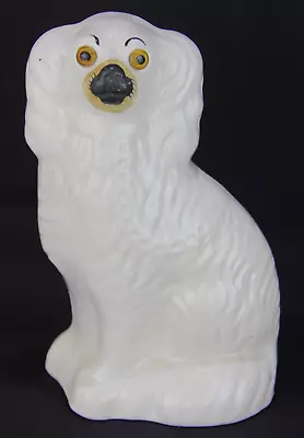 Charming Antique  Staffordshire Wally Dog  In White With Black Nose & Glass Eyes • £11.95