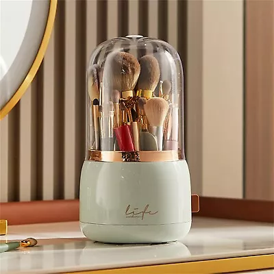 360° Rotating Makeup Brush Container Holder Dustproof Makeup Organizer With Lid • $21.64