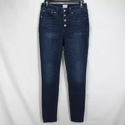 J Crew 9  Toothpick High Rise Skinny Jeans Womens 27T Dark Wash Blue Button Fly • $28.99
