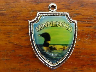 Vintage Silver MINNESOTA STATE BIRD LOON DUCK MALLARD TRAVEL SHIELD Charm 45-16 • $16.95