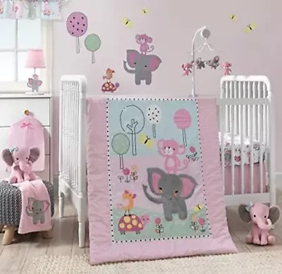 Bedtime Originals Twinkle Toes 3-Piece Crib Bedding Elephant Monkey Set PINK NEW • $38