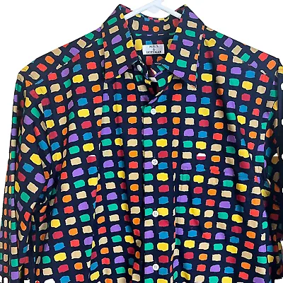 Maus & Hoffman Men's Long Sleeve Shirt Size M Black With Multi-color Geometric • $29.97