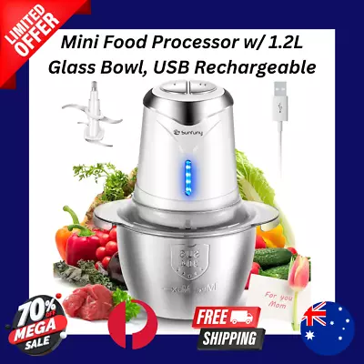 Food Processor 6000mAh Mini Chopper With 1.2L Glass Bowl USB Rechargeable Food • $115.44