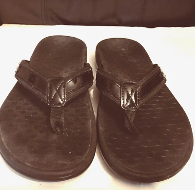 £20.02 • Buy Vionic Orthaheel Tide II Black Patent Leather Flip Flops Thongs Sandals Size 7