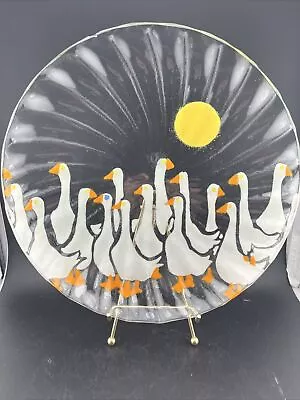 Vintage Fused Art Glass Plate Geese Sun. Signed Kelleher Dinner Plate 10” • $40